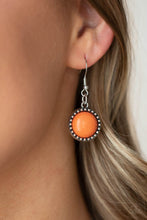 Load image into Gallery viewer, Earthy orange stones, pressed into round antiqued silver frames featuring dot and interlinking loop motifs, create a dramatically rustic statement as they link across the collar. Features an adjustable clasp closure.
