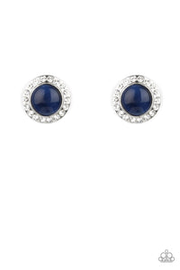  A glowing blue cat's eye gem is encased in a round silver frame dotted with brilliant white rhinestones for a dazzling finish. Earring attaches to a standard post fitting.