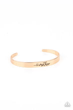 Load image into Gallery viewer, A dainty gold cuff is stamped in a heart and the word, &quot;Mother,&quot; creating a sentimental centerpiece around the wrist
