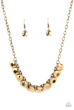 Load image into Gallery viewer,  A succession of gleaming radiant-cut aurum gems attaches to a brass chain and falls below the collar for an edgy show-stopping display. Features an adjustable clasp closure
