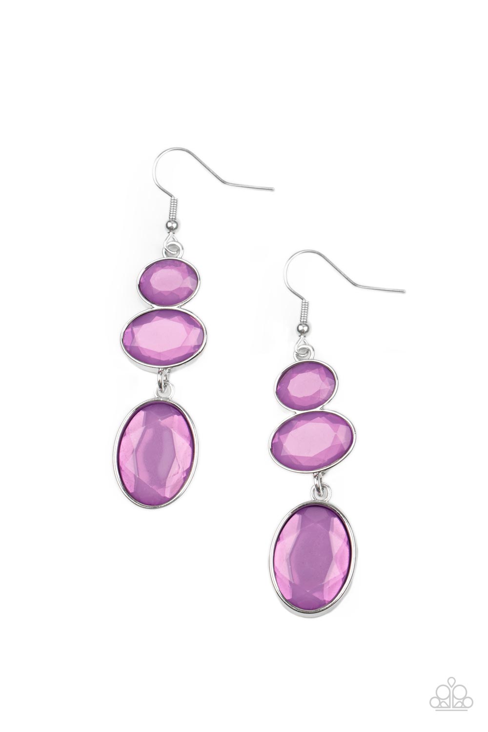 Gradually increasing in size, dewy Amethyst Orchid oval gems trickle from the ear, linking into an ethereal lure. Earring attaches to a standard fishhook fitting. 