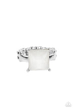 Load image into Gallery viewer, Featuring a regal princess cut, an oversized rhinestone shines brilliantly atop a dainty silver band for a sparkly finish. Features a dainty stretchy band for a flexible fit.
