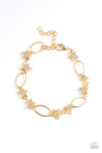 Load image into Gallery viewer, Dainty gold stars and airy gold ovals delicately link around the wrist, creating a stellar 4th of July display. Features an adjustable clasp closure.
