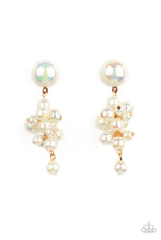 Load image into Gallery viewer, Featuring an iridescent shimmer, a bubbly collection of white pearls delicately cluster at the bottom of a matching half pearl fitting for an effervescently flirty look. Earring attaches to a standard post fitting.
