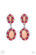 Load image into Gallery viewer, Bordered in dainty Burnt Coral and Raspberry Sorbet beads, a pair of marquise and oval Burnt Coral beads delicately link into a colorful lure for a fresh pop of color. Earring attaches to a standard clip-on fitting.
