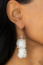 Load image into Gallery viewer, Strands of iridescent seed beads delicately knot into an elegantly clustered lure, creating a stellar modern look. Earring attaches to a standard fishhook fitting.
