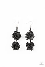 Load image into Gallery viewer, Strands of shiny black seed beads delicately knot into an elegantly clustered lure, creating a stellar modern look. Earring attaches to a standard fishhook fitting. 
