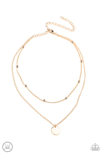 Infused with a gold beaded chain, a dainty gold disc slides along a classic gold chain around the neck, creating sleek layers. Features an adjustable clasp closure.  Sold as one individual choker necklace. Includes one pair of matching earrings.  New Kit Choker