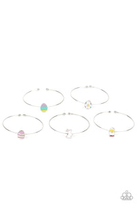 The Easter inspired dainty cuffs feature a rabbit, chick, and colorful Easter egg frames.