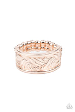Load image into Gallery viewer, Embossed in a billowy pattern, a dainty rose gold band curls around the finger for a simple and refined fashion. Features a dainty stretchy band for a flexible fit.
