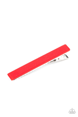 A sparkly red hair clip pulls back the hair for a patriotic inspired fashion. Features a standard hair clip on the back. 