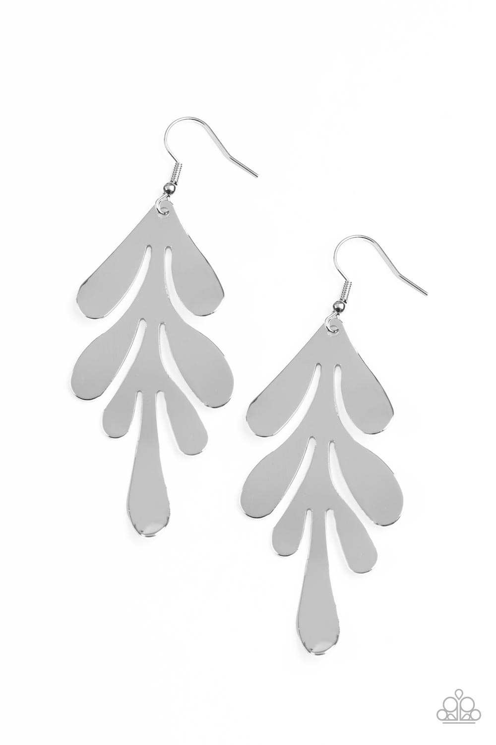 Featuring a gently beveled finish, a flat silver leaf abstractly swings from the ear for a flashy seasonal finish. Earring attaches to a standard fishhook fitting. 