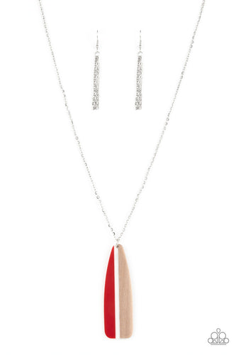 Featuring a classic linear design of red, white, and natural wood, a whimsical paddle creates a splashing pendant at the bottom of a lengthened dainty silver chain. Features an adjustable clasp closure. 