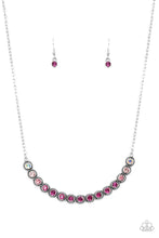 Load image into Gallery viewer, Encased in studded silver fittings, a glittery ombré of pink rhinestones delicately bows below the collar, creating an enchanting pop of color. Features an adjustable clasp closure.
