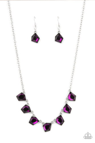 Featuring a flashy faceted finish, imperfect purple gems delicately link below the collar for an edgy pop of glitzy iridescence. Features an adjustable clasp closure. 