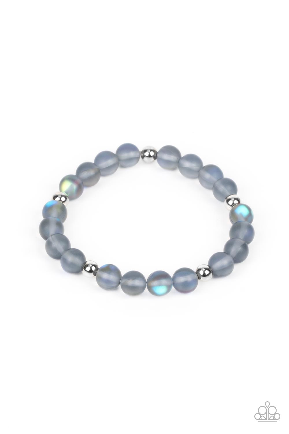 Infused with silver accents, a dreamy collection of iridescent rainbow specked beads are threaded along a stretchy band around the wrist for an enchanting glow.  Sold as one individual bracelet.