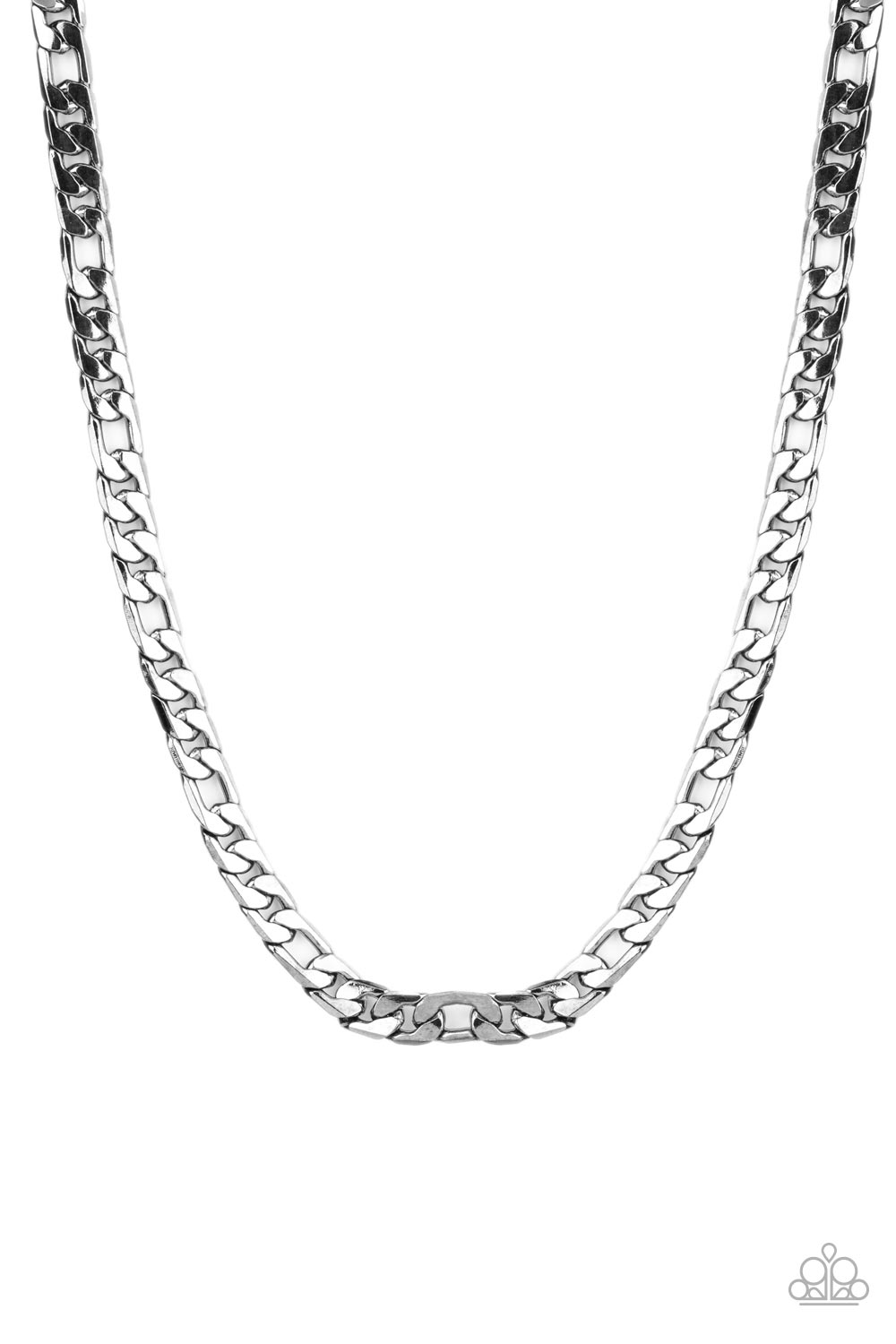 A faceted strand of oversized gunmetal curb chain drapes across the chest, resulting in an edgy centerpiece. Features an adjustable clasp closure. 
