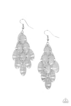 Load image into Gallery viewer, Featuring abstract crisscrossed texture, oval silver frames cascade from a metallic netted backdrop, resulting in a noise-making lure. Earring attaches to a standard fishhook fitting.
