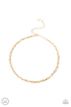 Load image into Gallery viewer, An ornately linked gold chain wraps around the neck, resulting in an edgy minimalist inspired grit. Features an adjustable clasp closure.
