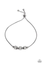 Load image into Gallery viewer, Dainty gunmetal beads and white rhinestone encrusted gunmetal cubes slide along a rounded gunmetal snake chain around the wrist, resulting in a radiant centerpiece. Features an adjustable sliding bead closure. 
