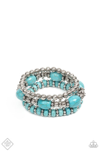 Infused with the refreshing allure of turquoise beads, antiqued silver beads and studded accents are threaded along stretchy bands, creating a stack of artisan-inspired flair.  Sold as one set of three bracelets.