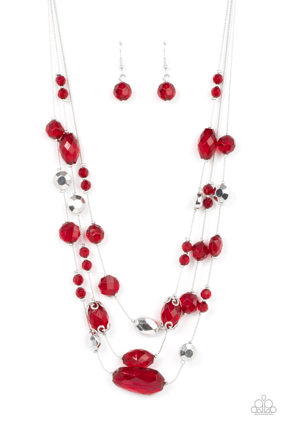 Varying in shape and size, a variety of faceted silver beads and Fire Whirl crystal-like accents are fitted in place along layers of silver wire-like chain, resulting in a prismatic pop of color. Features an adjustable clasp closure. 