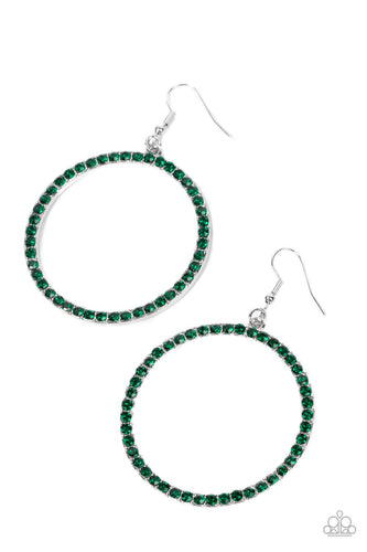 The front of an oversized silver ring is encrusted in glitzy Leprechaun rhinestones, resulting in a head-turning hoop. Earring attaches to a standard fishhook fitting.