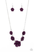 Load image into Gallery viewer, A dainty collection of primrose and floral plum frames delicately connect below the collar, blooming into a seasonal centerpiece. Features an adjustable clasp closure.
