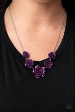 Load image into Gallery viewer, A dainty collection of primrose and floral plum frames delicately connect below the collar, blooming into a seasonal centerpiece. Features an adjustable clasp closure.
