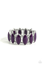 Load image into Gallery viewer, Encased in sleek silver frames, oversized plum beaded frames alternate with pairs of classic silver beads along stretchy bands around the wrist for a vivacious pop of color.Encased in sleek silver frames, oversized plum beaded frames alternate with pairs of classic silver beads along stretchy bands around the wrist for a vivacious pop of color.  Sold as one individual bracelet.
