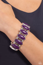 Load image into Gallery viewer, Encased in sleek silver frames, oversized plum beaded frames alternate with pairs of classic silver beads along stretchy bands around the wrist for a vivacious pop of color.Encased in sleek silver frames, oversized plum beaded frames alternate with pairs of classic silver beads along stretchy bands around the wrist for a vivacious pop of color.  Sold as one individual bracelet.
