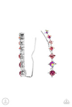 Load image into Gallery viewer, An iridescent spectrum of dainty pink rhinestones gradually increase in intensity as they climb the ear for a stellar fashion. Features an extended post fitting that climbs the back of the ear and can be pressed together for a more secure fit.
