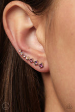 Load image into Gallery viewer, An iridescent spectrum of dainty pink rhinestones gradually increase in intensity as they climb the ear for a stellar fashion. Features an extended post fitting that climbs the back of the ear and can be pressed together for a more secure fit.
