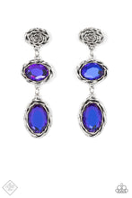 Load image into Gallery viewer, A coil of antiqued silver gives way to two oval multicolored purple gems. Brushed in a metallic-like finish, the shimmering gems are wrapped in layered frames of rustic rope texture creating an elegantly idyllic lure. Earring attaches to a standard post fitting.  Sold as one pair of post earrings.  New Kit Fashion Fix
