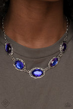 Load image into Gallery viewer, Brushed in a subtle metallic finish, a collection of variegated oval multicolored purple gems connect end to end along the collar. Antiqued silver frames, embellished with a layered rope texture, wrap around each of the brilliant gems for a rustically refined finish. Features an adjustable clasp closure.  Sold as one individual necklace. Includes one pair of matching earrings.  New Kit Fashion Fix
