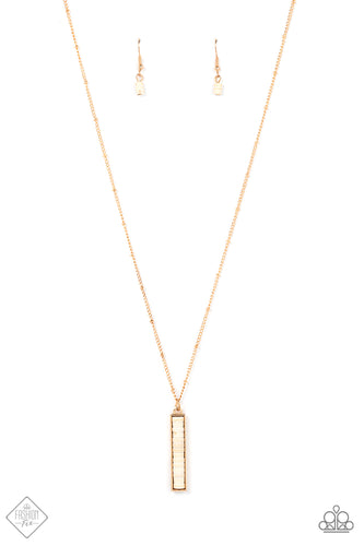 An earthy collection of dainty white stone discs stack inside a rectangular gold frame, creating a rustic pendant as it sways at the end of a lengthened dainty gold satellite chain. Features an adjustable clasp closure. 