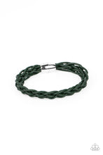 Load image into Gallery viewer, Leathery green cords intricately weave around the wrist, creating a rustic braid. Features a magnetic closure.
