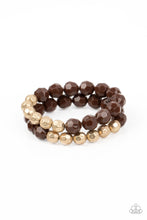 Load image into Gallery viewer, Faceted Coca Mocha and golden acrylic beads are threaded along stretchy bands, creating a modern pop of color around the wrist.
