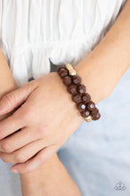 Load image into Gallery viewer, Faceted Coca Mocha and golden acrylic beads are threaded along stretchy bands, creating a modern pop of color around the wrist.
