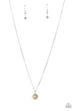 Load image into Gallery viewer, Bordered in glassy white rhinestones, a dainty yellow rhinestone heart sparkles along a dainty silver chain below the collar for a flirtatious fashion. Features an adjustable clasp closure.
