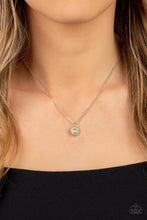 Load image into Gallery viewer, Bordered in glassy white rhinestones, a dainty yellow rhinestone heart sparkles along a dainty silver chain below the collar for a flirtatious fashion. Features an adjustable clasp closure.
