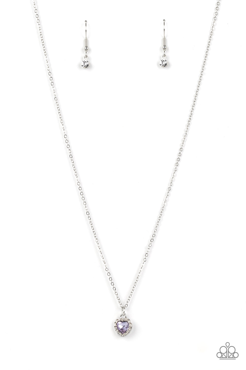 Bordered in glassy white rhinestones, a dainty purple rhinestone heart sparkles along a dainty silver chain below the collar for a flirtatious fashion. Features an adjustable clasp closure.