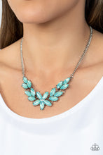 Load image into Gallery viewer, An opaque collection of marquise cut green gems delicately fans out below the collar, resulting in an ethereal floral centerpiece. Features an adjustable clasp closure. 
