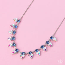 Load image into Gallery viewer, Solitaire blue rhinestones sparkle atop iridescent prism-like gems below the collar, linking into a sharp-looking statement piece. Features an adjustable clasp closure. Due to its prismatic palette, color may vary.
