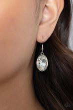 Load image into Gallery viewer, Attached to shimmery strands of blue leather, a pair of oversized and warped silver links delicately overlaps into a contemporary centerpiece below the collar. An exaggerated white gem asymmetrically embellishes the silvery accent piece, adding unexpected elegance to the modern design. Features an adjustable clasp closure. 
