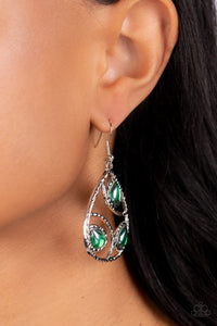 Featuring a glassy finish, glimmering light siam teardrop beads adorn the center of an airy silver teardrop frame. Hammered in shimmer, arcing silver bars curve inside the frame for an abstract finish. Earring attaches to a standard fishhook fitting. 