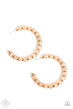 Load image into Gallery viewer, Cloudy, soft peach beads alternate with shiny gold accents along a dainty wire, curling into a timeless hoop in an irresistible pastel palette. Earring attaches to a standard post fitting. Hoop measures approximately 2 1/4&quot; in diameter.  Sold as one pair of hoop earrings.  New Kit Fashion Fix
