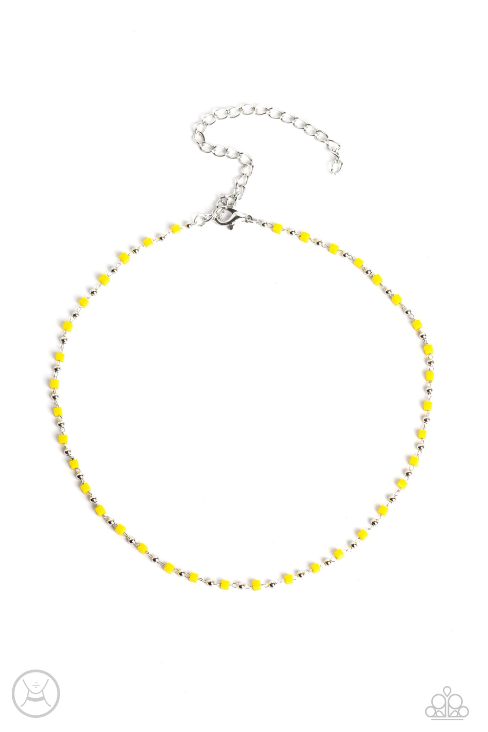 Dainty silver beads and square Samoan Sun beads delicately link around the neck, creating a minimalist inspired bright pop of color. Features an adjustable clasp closure.