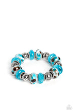 Load image into Gallery viewer, An earthy collection of dotted silver beads, rounded milky turquoise beads, studded silver rings, turquoise-spotted ceramic-like beads and textured silver beads are threaded along an invisible wire below the collar for an authentic artisan flair. Features an adjustable clasp closure.  Sold as one individual necklace. Includes one pair of matching earrings.  New Kit Get The Complete Look! Bracelet: &quot;Warped Wayfarer - Turquoise&quot; (Sold Separately)

