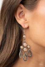 Load image into Gallery viewer, A cluster of bubbly Desert Mist opaque beaded frames give way to hammered silver teardrops, creating a mystical fringe. Earring attaches to a standard fishhook fitting.  Sold as one pair of earrings.
